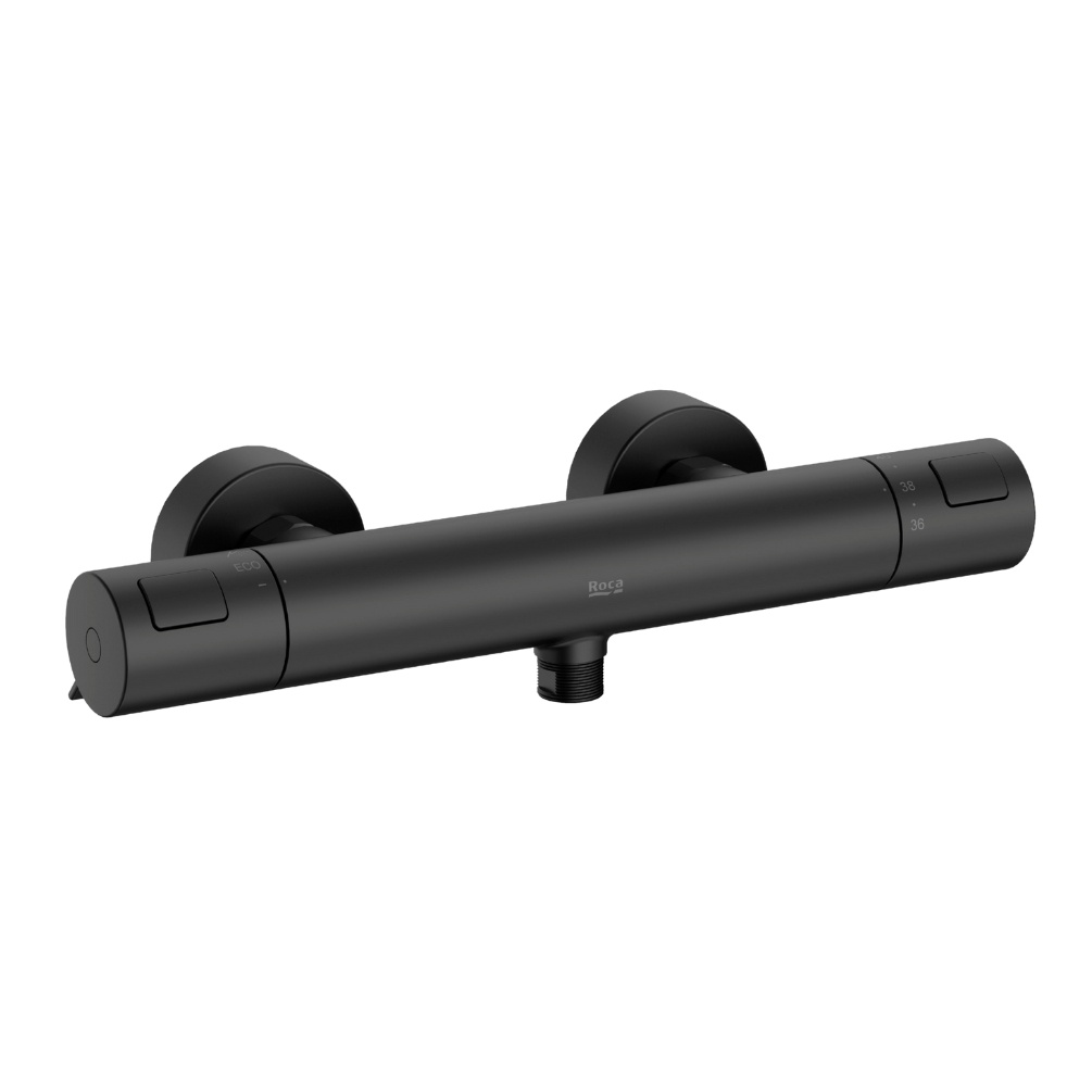 Cut out image of the Roca T-500 Matt Black Round Thermostatic Shower Valve